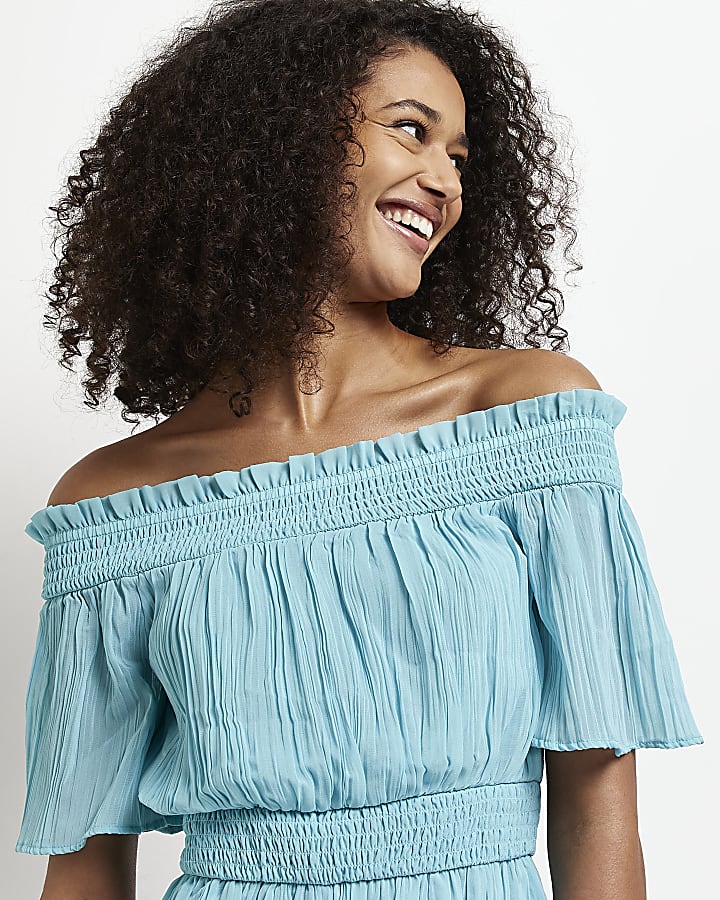 Turquoise bardot maxi dress