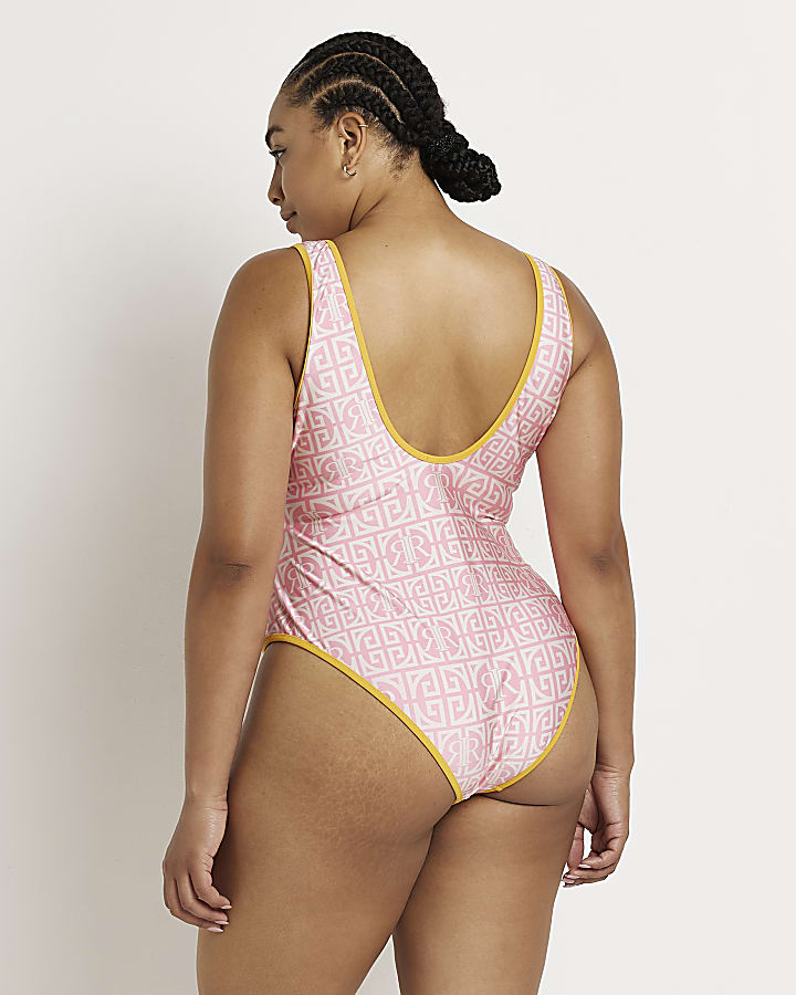 Plus pink RI monogram print swimsuit