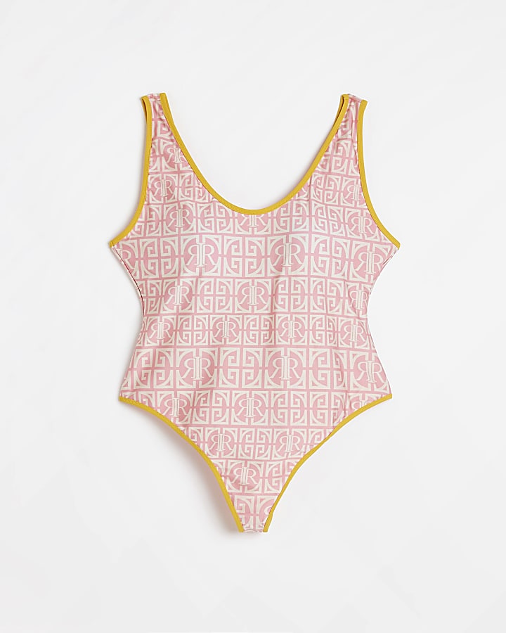 Plus pink RI monogram print swimsuit