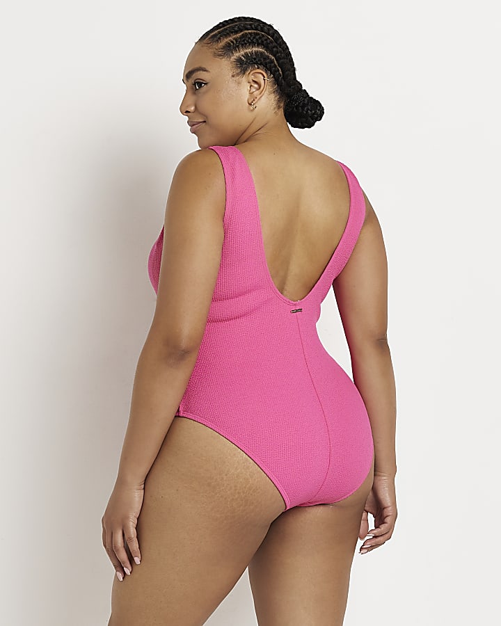 Plus pink textured swimsuit