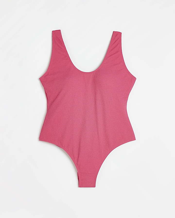 Plus pink textured swimsuit