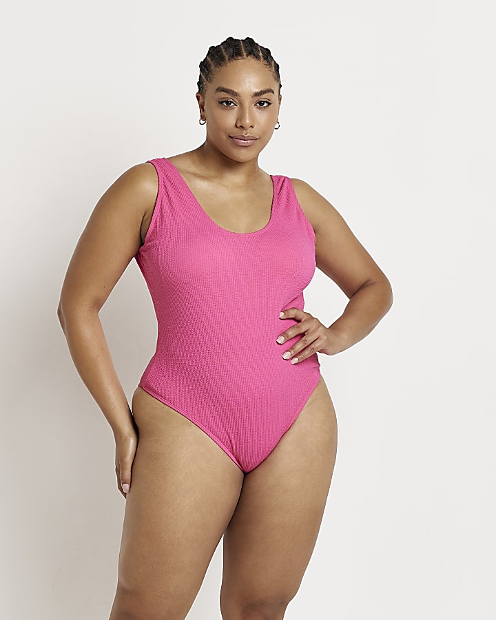 Plus pink textured swimsuit River Island