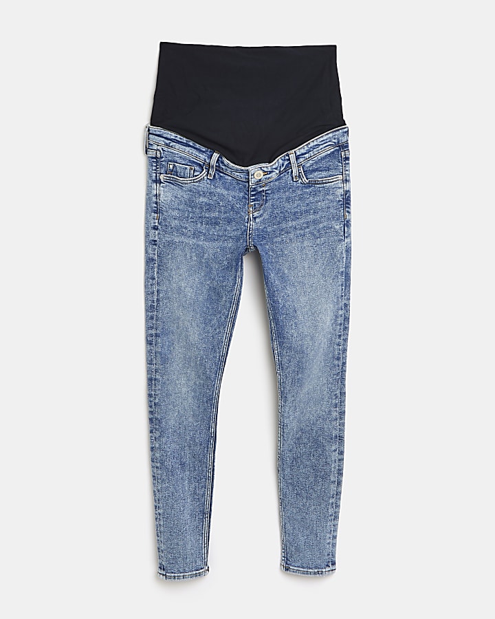 Blue mid rise maternity skinny jeans