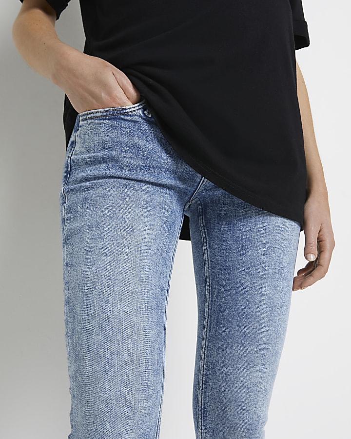 Blue mid rise maternity skinny jeans