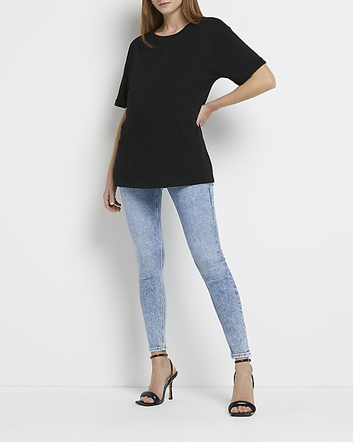 Blue mid rise maternity skinny jeans