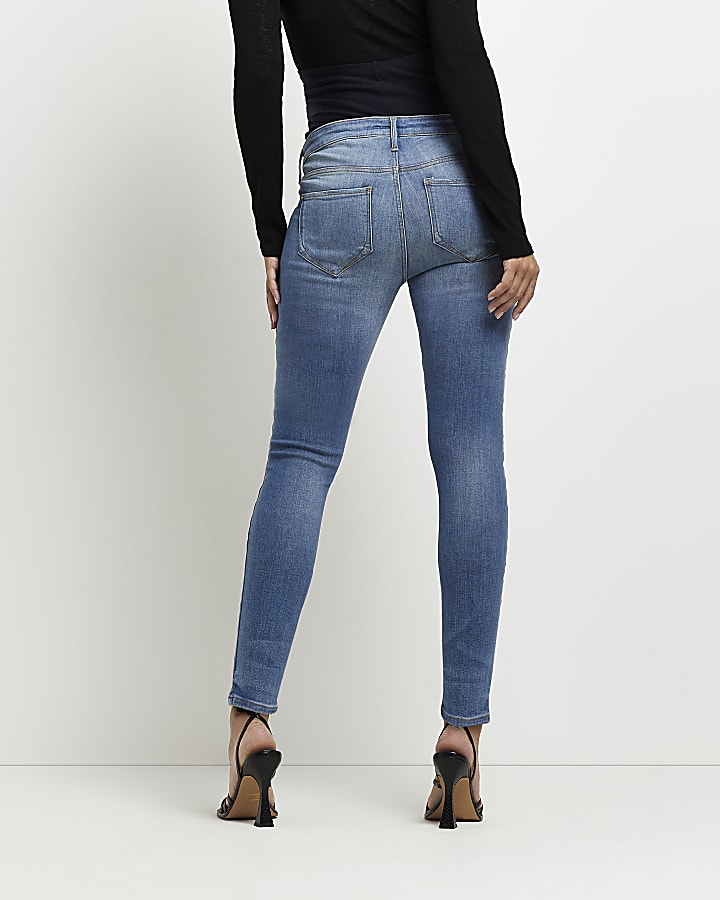 Blue mid rise maternity skinny fit jeans