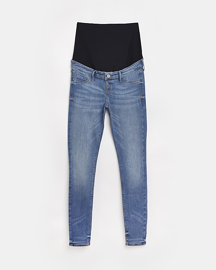 Blue mid rise maternity skinny fit jeans