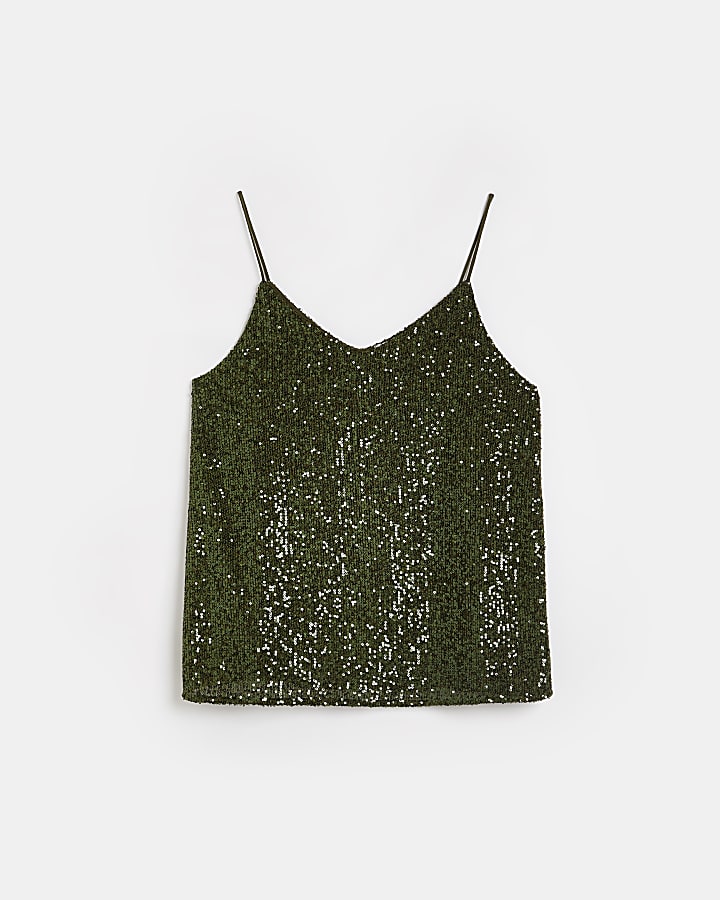 Khaki sequin cami top