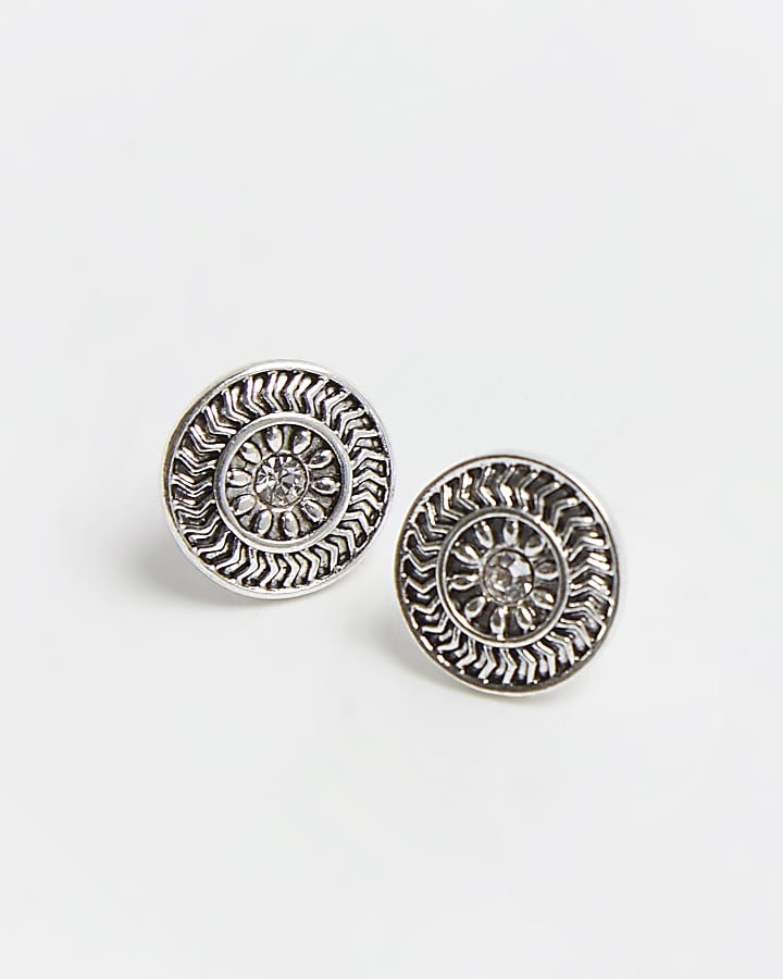 Silver stone stud earrings