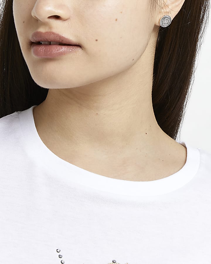 Silver stone stud earrings