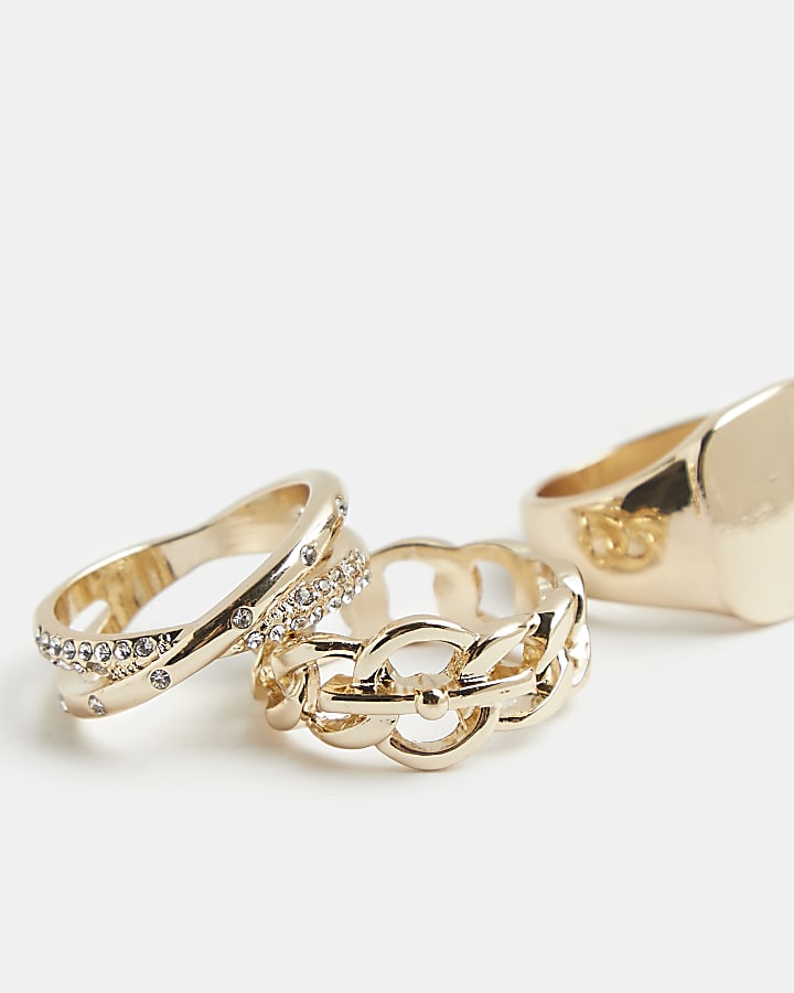 Gold chunky stacking rings multipack
