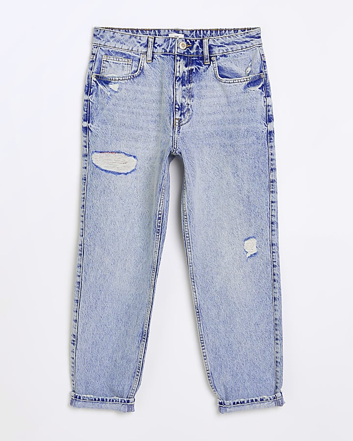 Blue ripped high waisted mom jeans