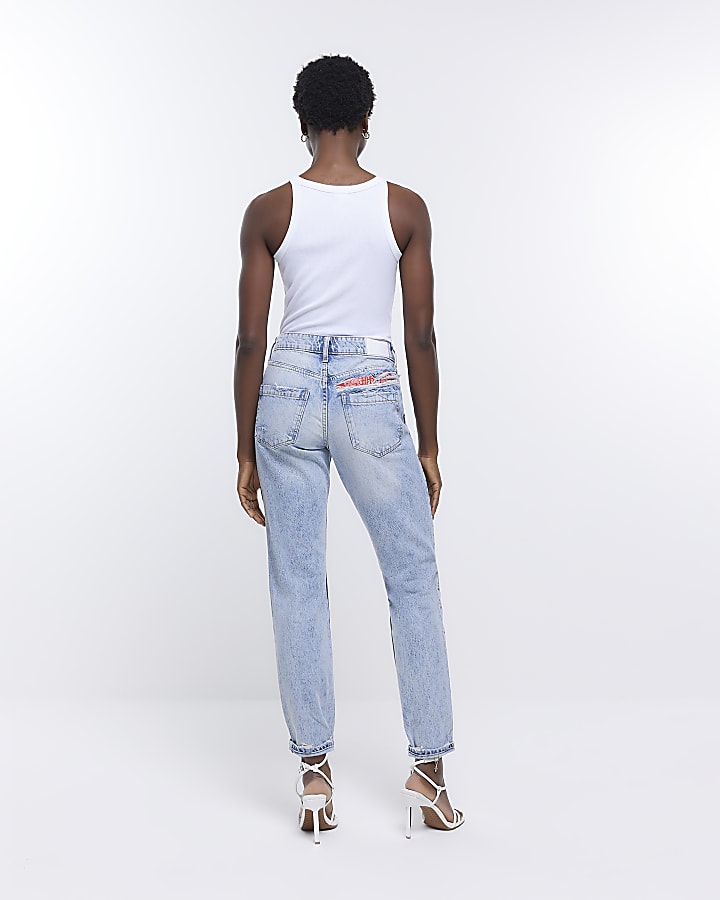 Blue ripped high waisted mom jeans