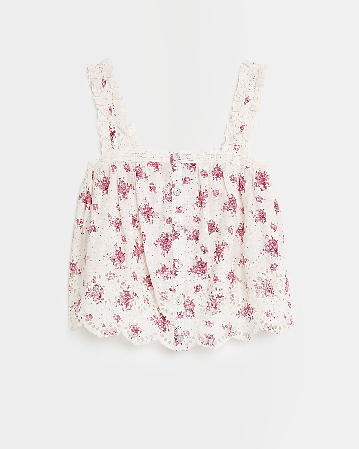 Pink floral broderie cami top