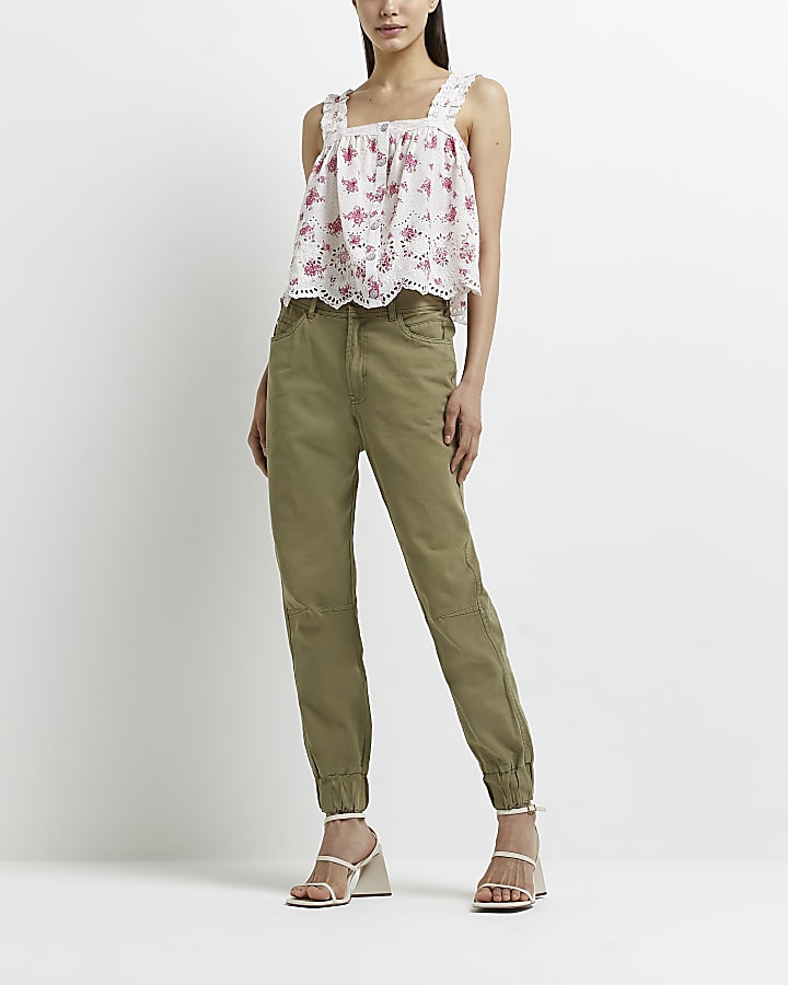Pink floral broderie cami top