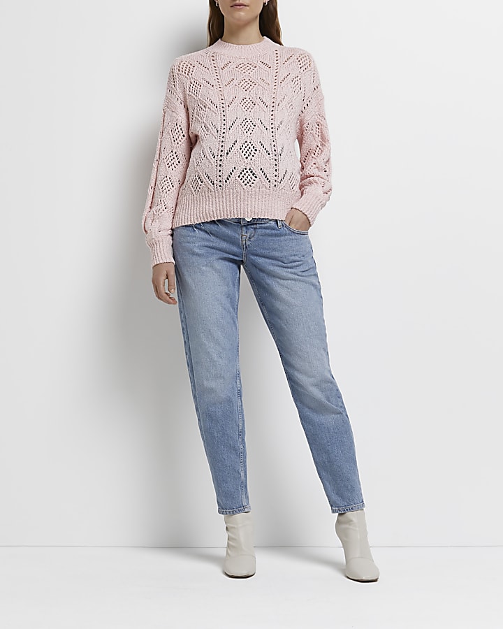 Pink pointelle knit maternity jumper