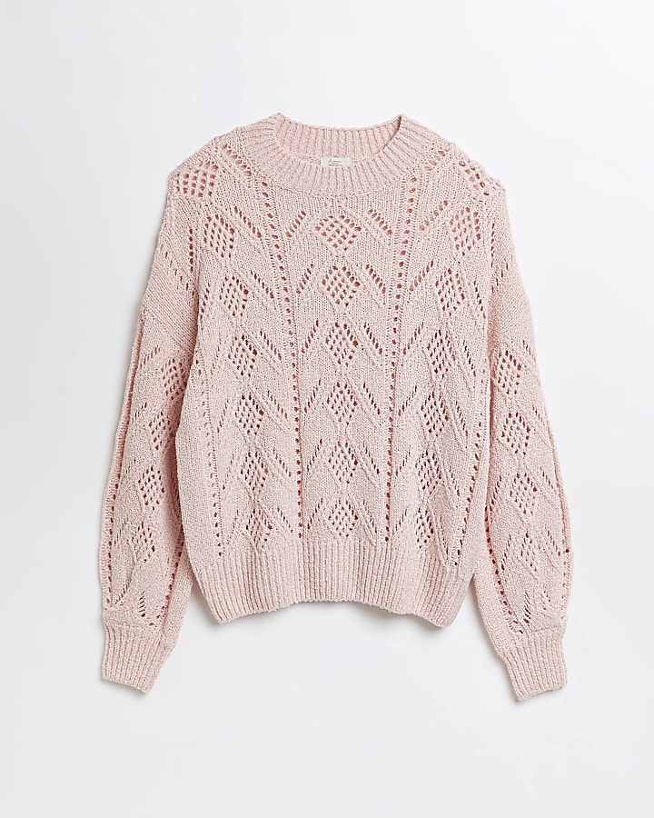 Pink pointelle knit maternity jumper