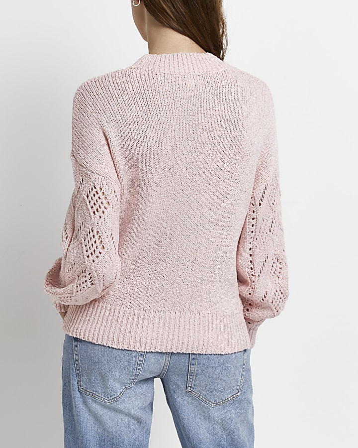 Pink pointelle knit maternity jumper