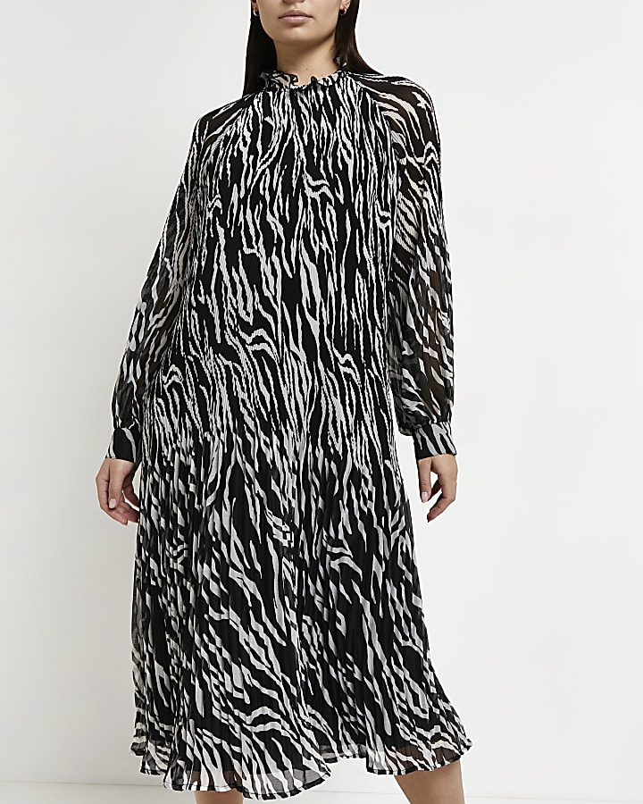 Black printed maternity midi dress