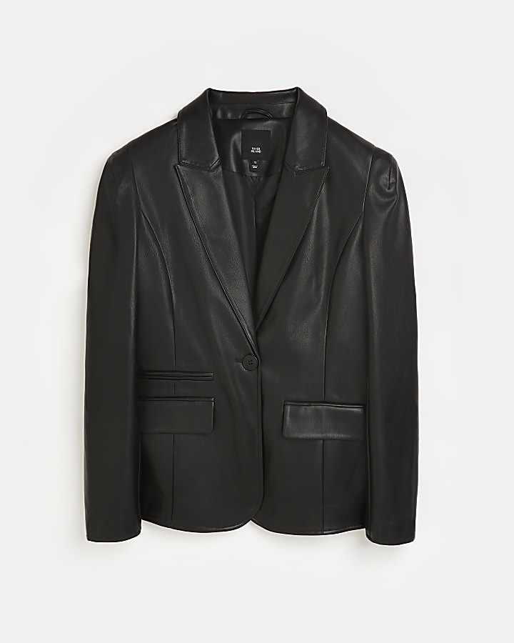 Black faux leather blazer
