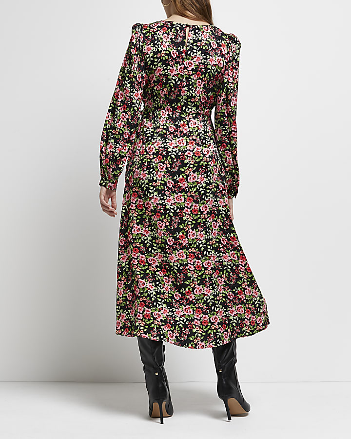 Black floral maternity midi dress