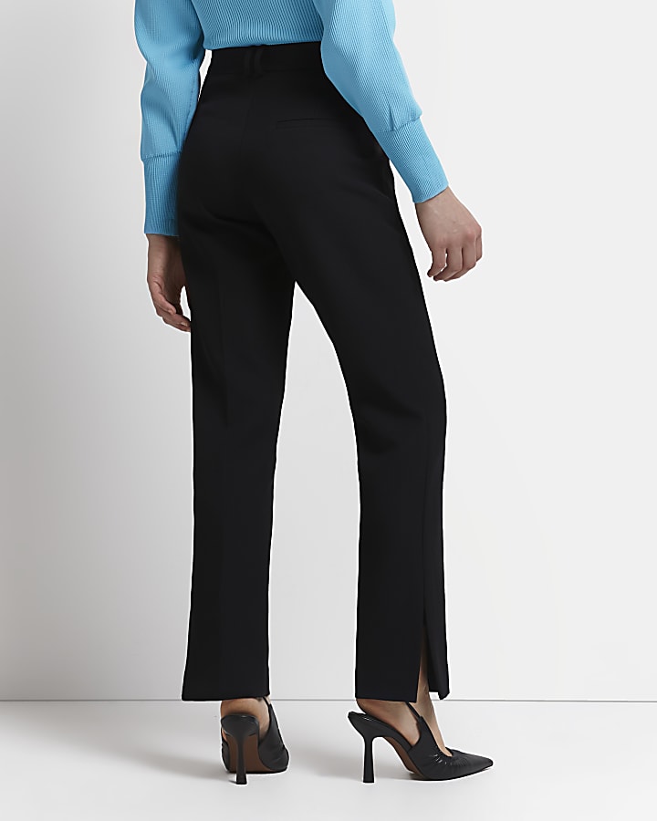 Petite black side split cigarette trousers