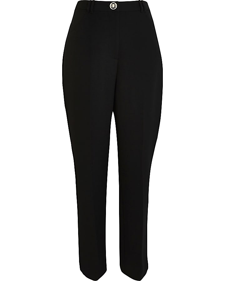 Petite black side split cigarette trousers