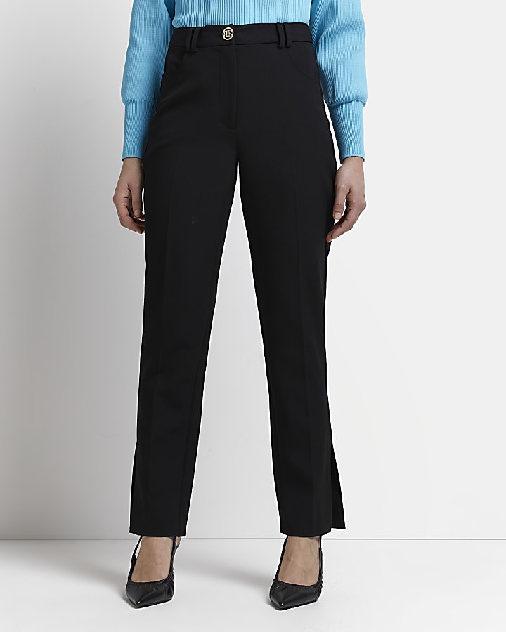 Petite black side split cigarette trousers