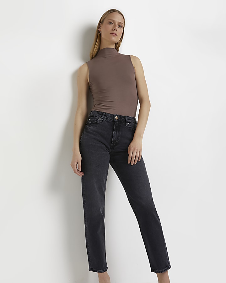 Black high waisted straight leg jeans