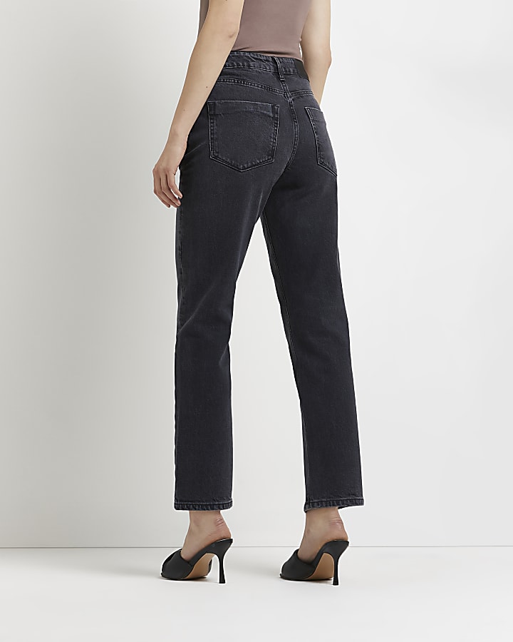 Black high waisted straight leg jeans