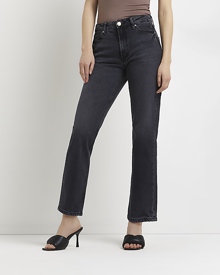 Black high waisted straight leg jeans