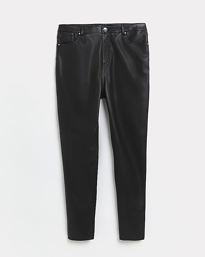 Petite black faux leather bum sculpt trousers