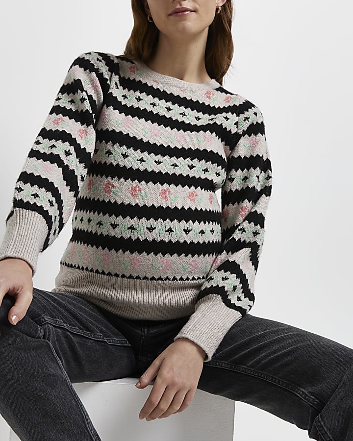 Cream floral fairisle maternity jumper