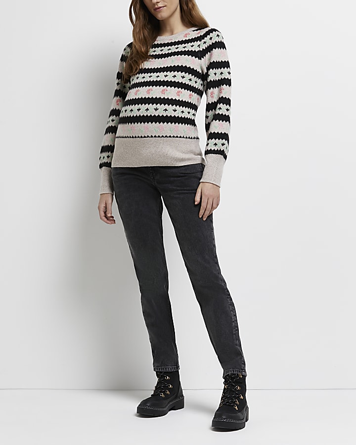 Cream floral fairisle maternity jumper