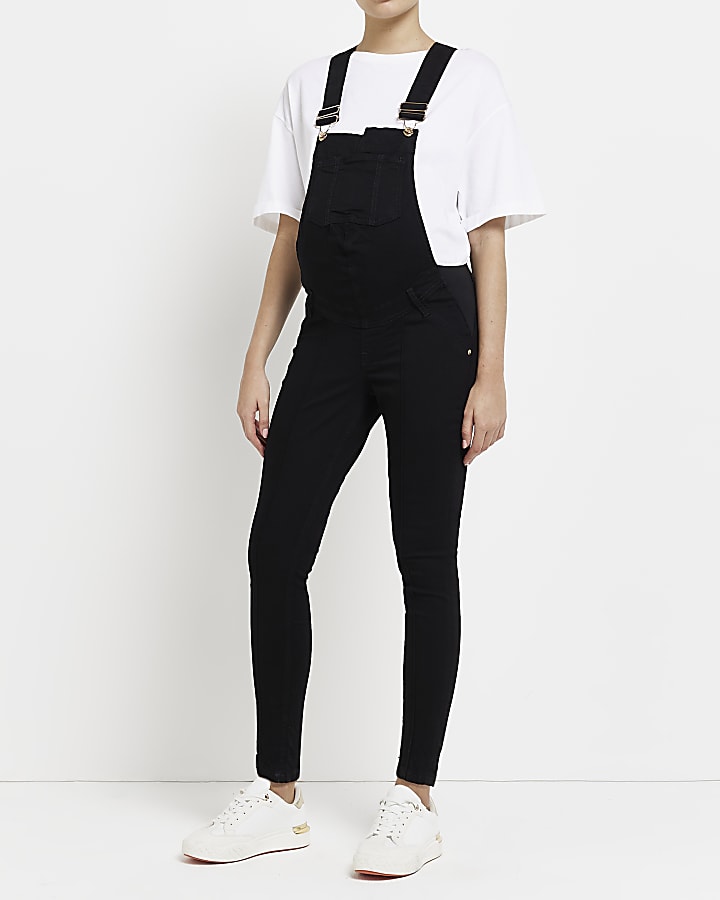 Black maternity denim dungarees