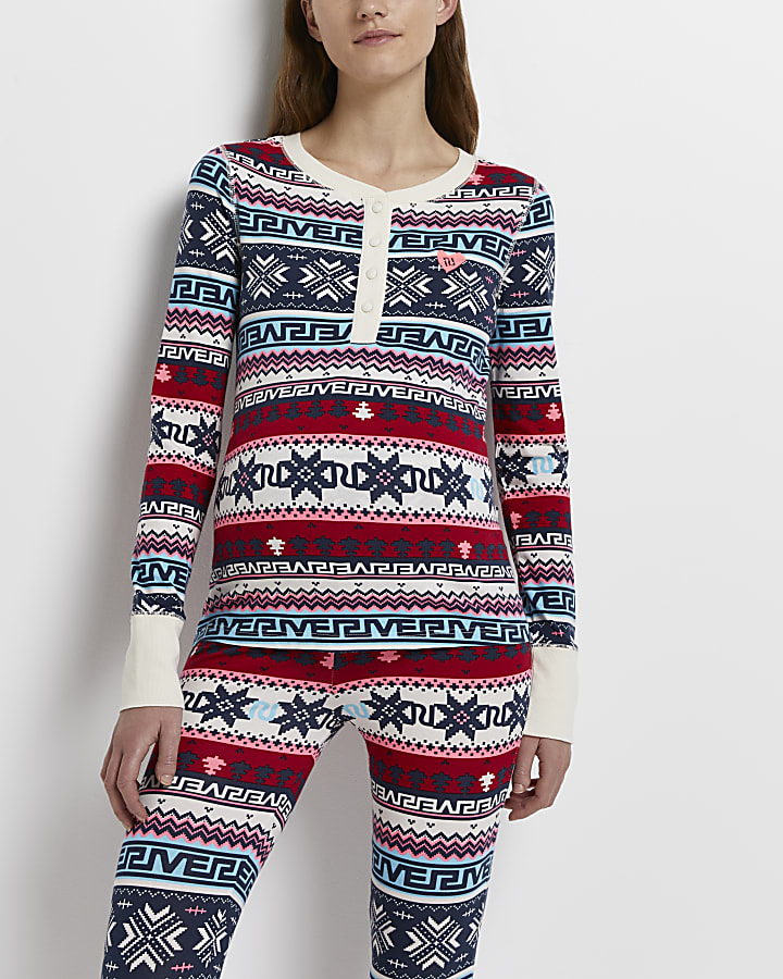 Blue fairisle print maternity pyjama set