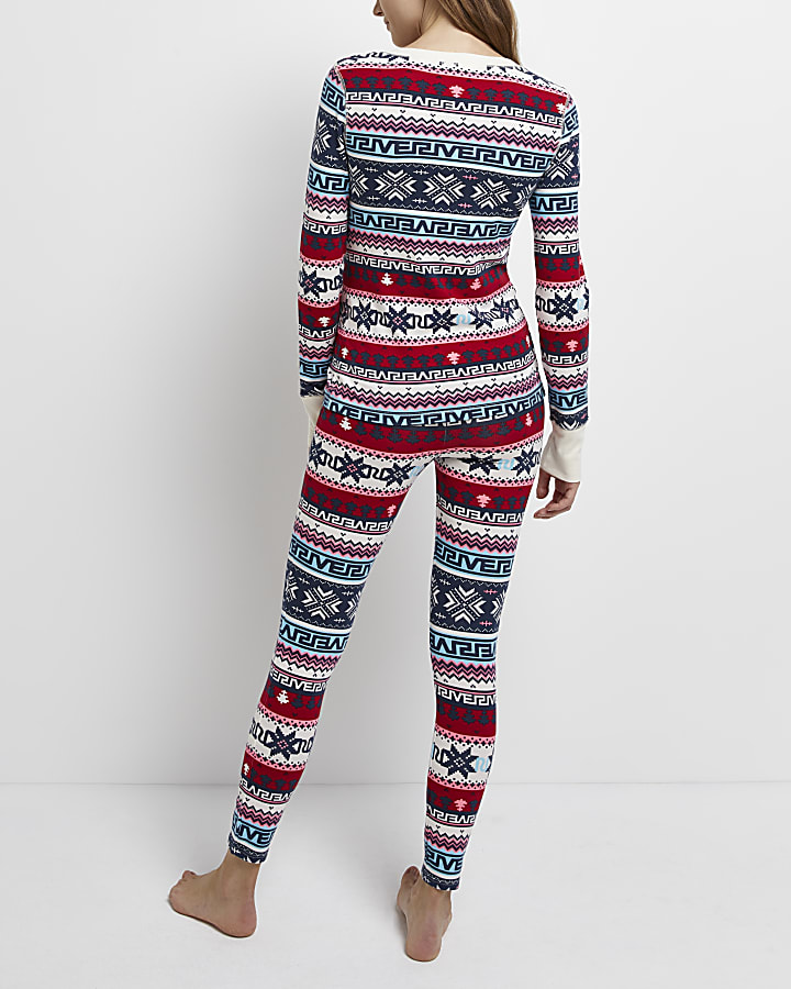 Blue fairisle print maternity pyjama set