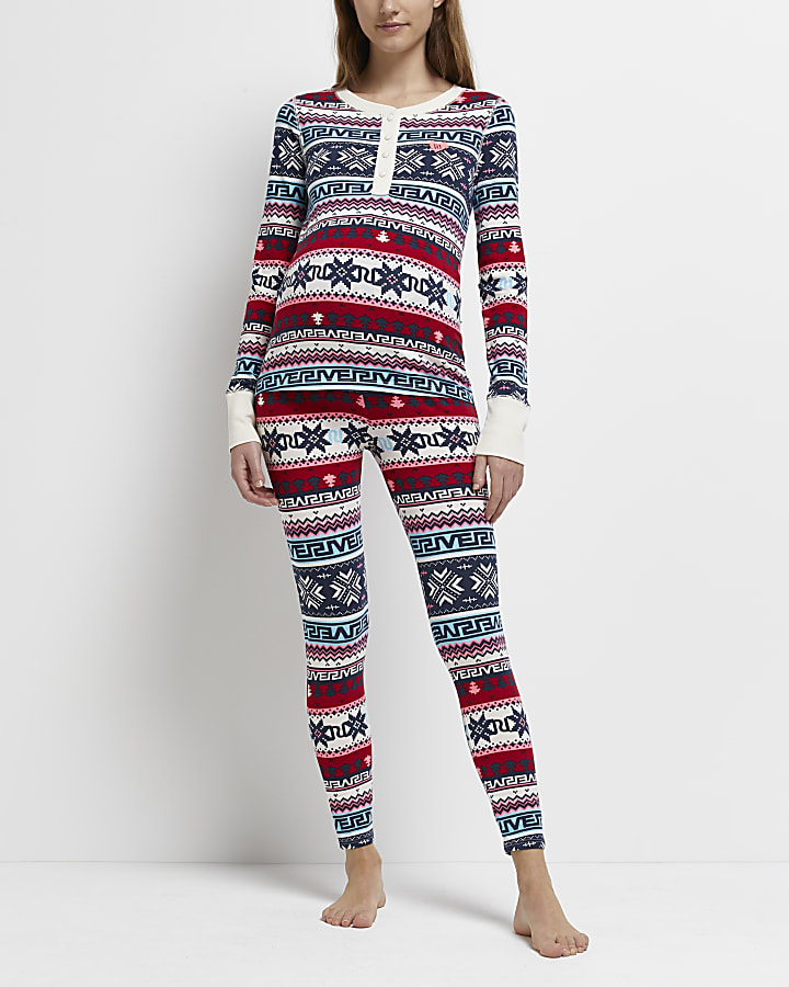 Blue fairisle print maternity pyjama set