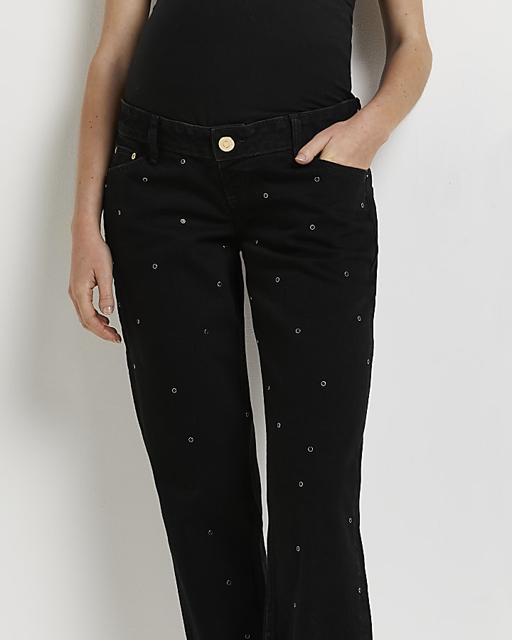 Black mid rise maternity mom jeans