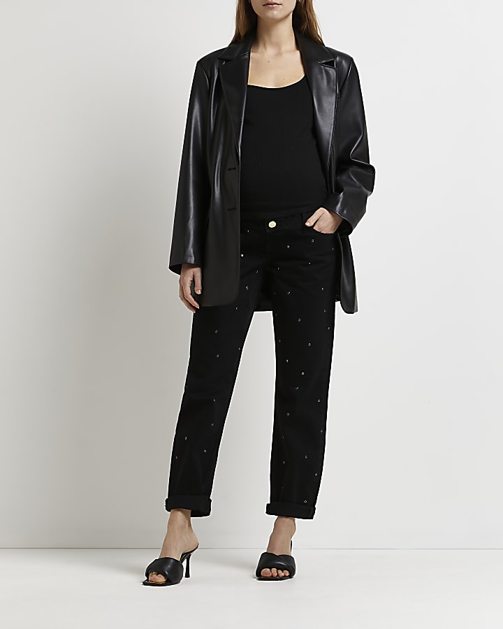 Black mid rise maternity mom jeans