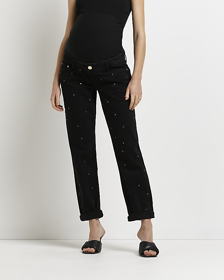 Black mid rise maternity mom jeans