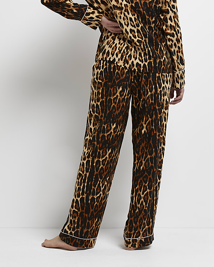 Brown leopard print maternity pyjama trousers