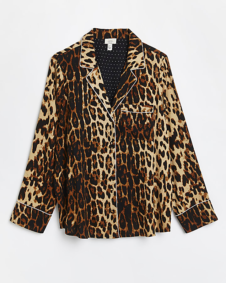 Brown leopard print maternity pyjama shirt