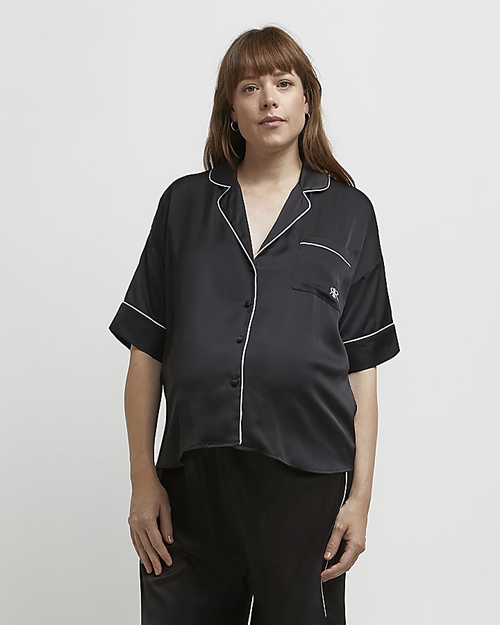 Black satin maternity pyjama top