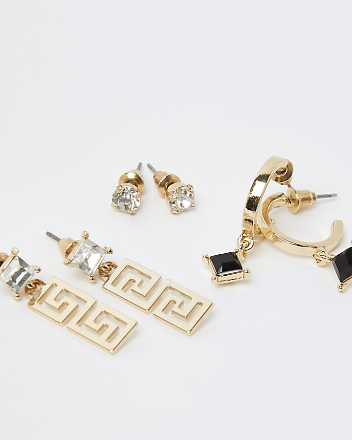 Gold crystal earrings multipack