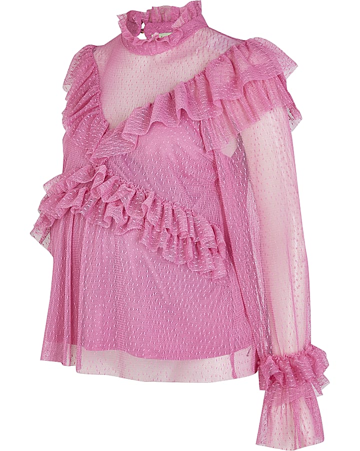 Pink ruffled maternity top