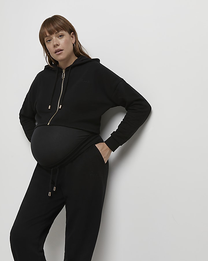 Black zip up maternity hoodie