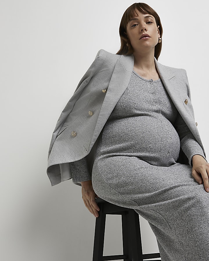 Grey maternity midi dress