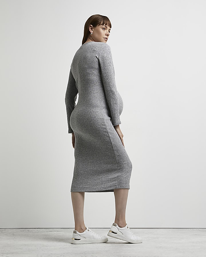 Grey maternity midi dress