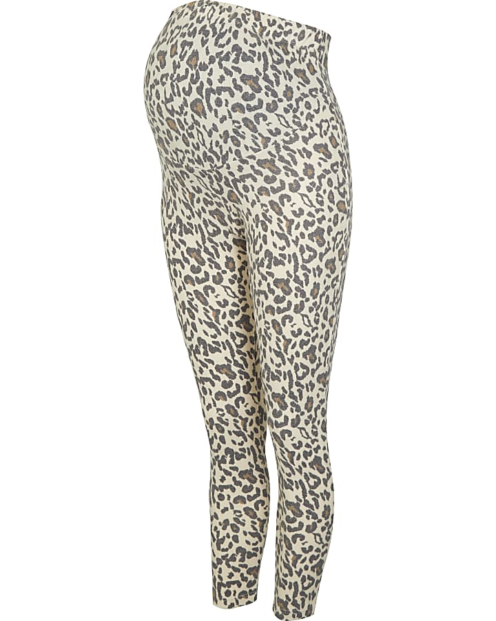 Beige leopard print maternity leggings